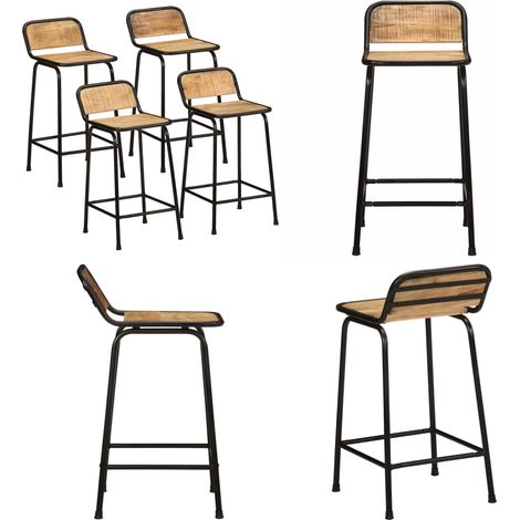 vidaXL Tabourets de bar lot de 4 bois massif manguier brut (1/5)