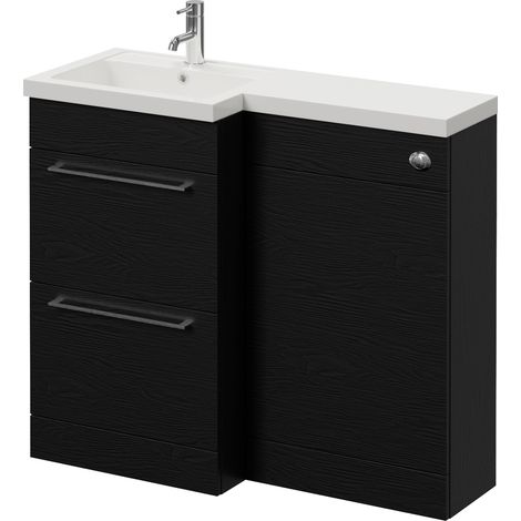 Napoli 390 Nero Oak 1000mm 2 Drawer Vanity Unit Toilet Suite with Left Hand Square Lucia Basin - 1000mm - Chrome 320mm HandleWithout Kingston Toilet Pan