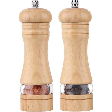 2-teiliges Salz- und Pfeffermühlen-Set, manuelle Gewürzmühlen, Pfeffermühle aus Holz, Salz- und Pfefferstreuer aus Holz, verstellbare Salz- und Pfefferstreuer aus Holz (Holzfarbe) (1/5)