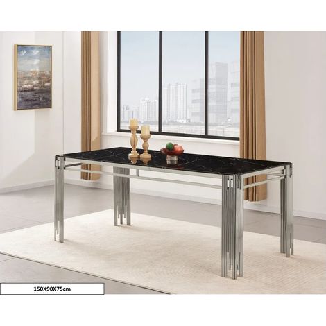 Table à Manger Verre Trempé Transparent & Pieds Chromés – 150×90 cm – FLUTE