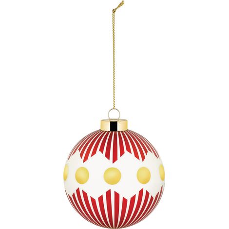 Boule de Noël en Verre Soufflé, Diamètre 9 cm, Rouge, Blanc, Or (1/5)