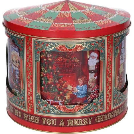 Scatola metallo con carillon rosso cm D23h21 Peraga Christmas