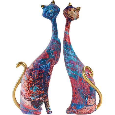 Statue de chat décorative - Peinture à l'huile en résine de 24,5 cm, cadeau d'anniversaire idéal pour les femmes amoureuses des chats, charmante décoration pour les passionnés de félins