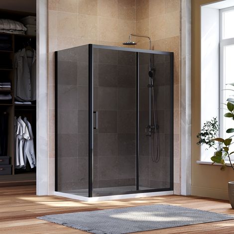 ELEGANT Black Sliding Door Shower Enclosure 1200mm Bathroom 8mm Nano Glass Shower Enclosure Easy Clean with 800mm Side Panel (1/4)