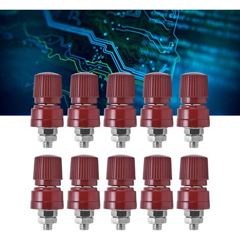 333 Bornier de mise à la terre en cuivre nickelé pour onduleurs, vis M6 32 mm, 44 mm de long, 0 V-380 V, rouge. (1/5)