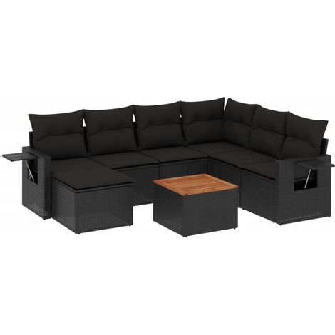 vidaXL Set Divani da Giardino con Cuscini 8 pz Nero in Polyrattan (1/5)