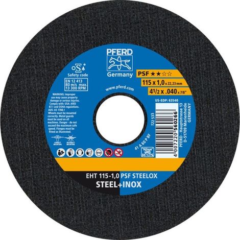 Disque à tronçonner PSF STEELOX D115x1 mm droit INOX perçage 22.23 mm (Par 25)