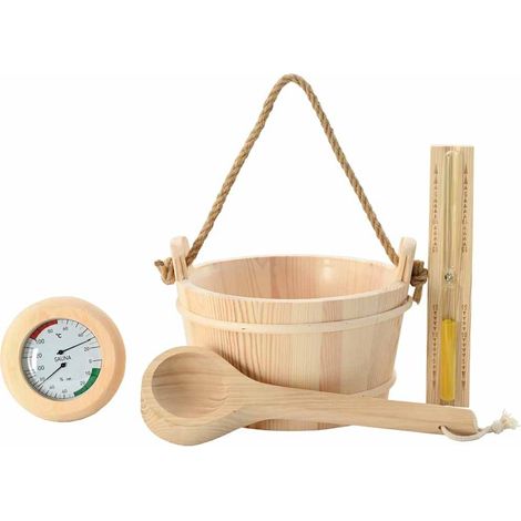 vidaXL  Sauna Accessory Set  4 pcs Brown Solid Pine Wood and Hemp