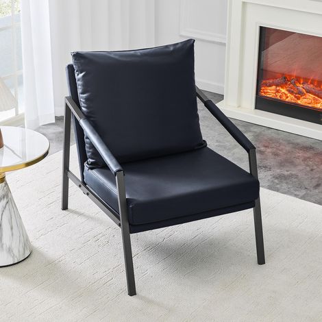 Fauteuil moderne similicuir, structure métal noire, style industriel, salon chambre bureau salle d'attente, noir (1/5)