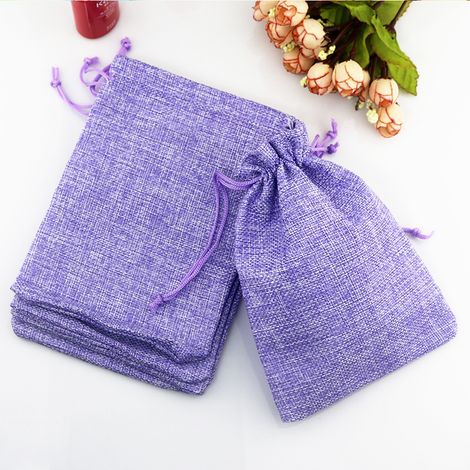 QAZQA Pochettes Sachets en Lin Chanvre, Sac Toile de Jute avec Cordon de Serrage, Pochette Lin Réutilisable pour Mariages Bijoux la Fête Bricolage 20pcs 17x23cm  (Violet)