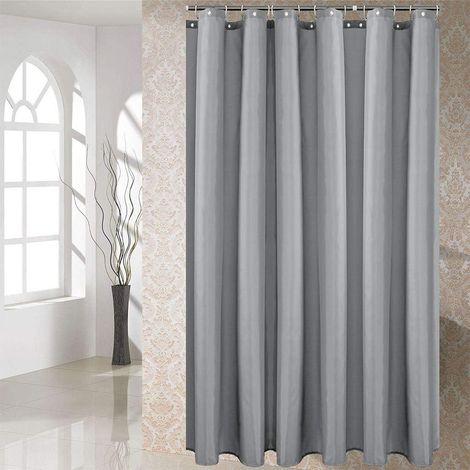 Shower Curtain Liner, Water Repellent and Mildew Resistant Polyester with Curtain Hooks (Light Grey, 180 x 200 cm) (1/5)