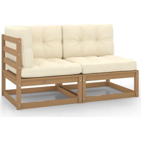 Salon de jardin 2 pcs Contemporain, Ensemble repas de jardin, avec coussins Marron miel Bois de pin OIB2801E (1/5)