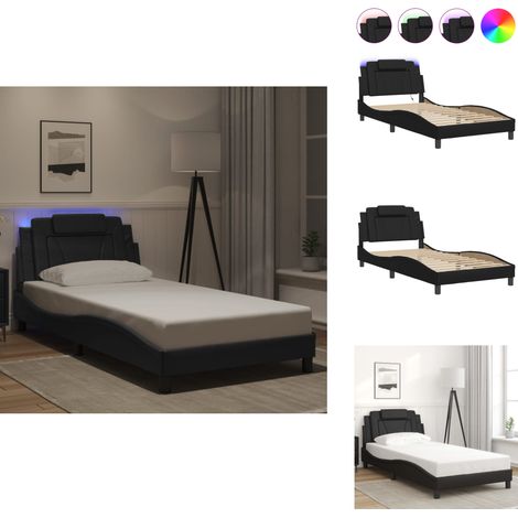 Cadre de lit avec LED sans matelas noir 100x200 cm - Lit Plateforme - Lit Design - Cadre Lit - Lit Avec Éclairage Led - Tête De Lit Capitonnée (1/5)