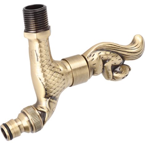 Grifo antiguo de bronce y cobre tallado, con motivo de carpa, estilo retro, inoxidable, para jardín exterior, inodoro, G1/2 pulg., ardilla (1/5)