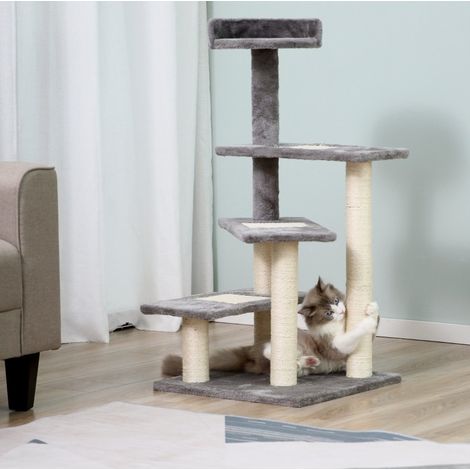 Albero per gatti a 5 livelli con tiragraffi in sisal 48,5 x 48,5 x 100 cm beige grigio DESVIAE (1/5)