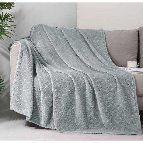 Couverture en polaire en peluche ,couverture de canapé taille queen, couverture décorative douce et moelleuse pour canapé- confortable et légère,Gris clair, 127x152 cm (1/5)