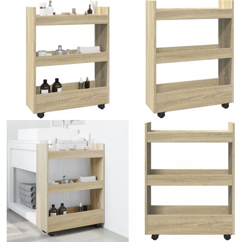 vidaXL Chariot de rangement étroit 3 niveaux chêne sonoma (1/5)