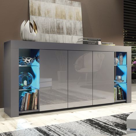 Eden Sideboard 164cm - Dark Grey with Gloss Doors & LED