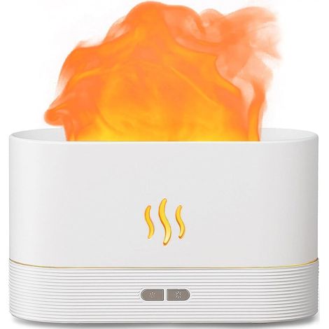 Humidificateur d'aromathérapie en plastique en forme de flamme Diffuseur d'huiles essentielles ultrasonique avec lumière LED multicolore (blanc) (1/5)