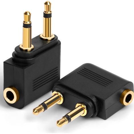 Adaptateurs pour Casque d’Avion Plaqué Or, [Lot de 2] 3,5 mm Femelle AUX Audio Jack Or Plaqué Billets Avion Casque Adaptateurs, Double Jack Adaptateurs Airline Ecouteur Flight Headphone Adapter