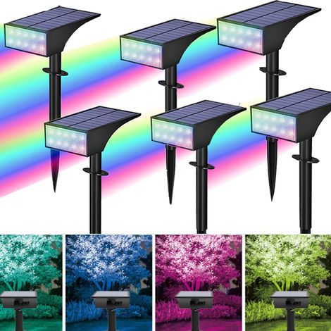Lot de 6 éclairages solaires d'extérieur étanches pour paysage, éclairage solaire de jardin et de cour (RGB).