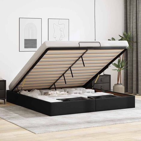 Vidaxl – Cadre de lit ottoman noir 200x200 cm similicuir – Mécanisme de levage hydraulique – Rangement sous le lit – Support jusqu'à 280 kg (1/5)