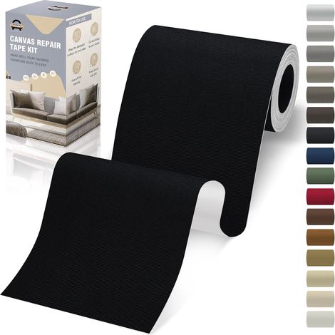 Pièce Autocollante en Tissu, 10 x 200 cm Tissu Toile Autocollant, Noir, Pièce de Toile Imperméable Autocollante pour Canapé Tente Meuble Siège Auto Chaise Longue (1/5)