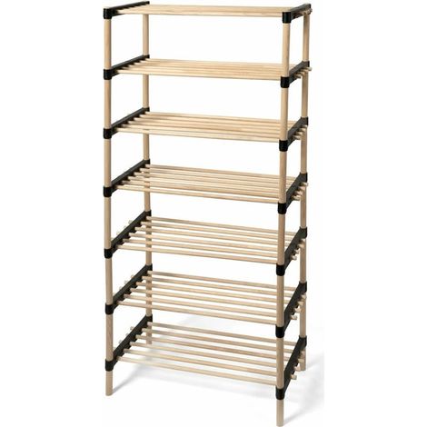 TRADE SHOP - Scarpiera Multiuso 7 Ripiani In Legno Di Pino Modulare 3 In 1 Scaffali Salvaspazio - (1/3)