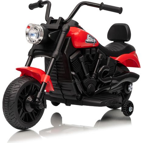 Moto Électrique Enfant 6V, Suspension, Phares et 2 Roues Stabilisatrices pour 3-6 Ans, 79 x 40x 46 cm, rouge (1/5)