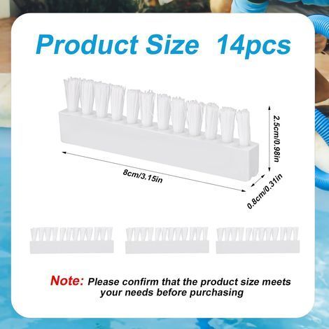 PEUTIER 14pcs Brosse de Piscine, Brosses de Remplacement de Tête d'Aspirateur de Piscine 8x2,5cm Blanc Plastique Outils de Nettoyage de Piscine pour Fixation de Tête d'Aspirateur de Piscine