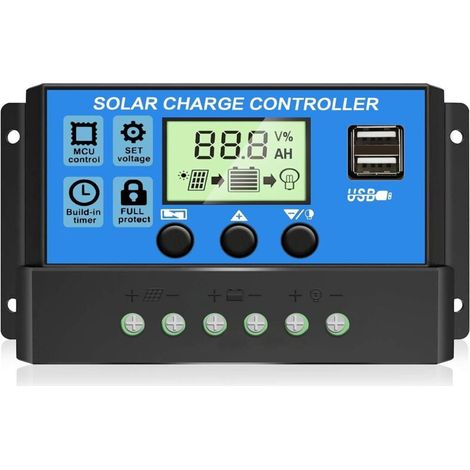 Contrôleur De Charge Solaire - 30 A - 12 V / 24 V - Écran LCD - Double Port USB - Pour Batteries Plomb-Acide - 1 Pièce (1/5)