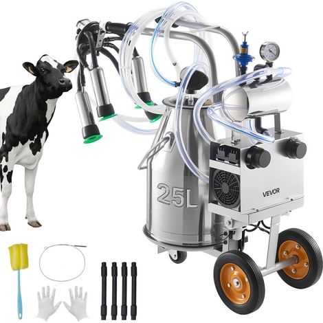 Machine à Traire Électrique pour Vaches VEVOR Seau 25 L Pulsation Sous Vide 45-50 kPa 900 W Acier Inox 304 à Roulettes (1/5)