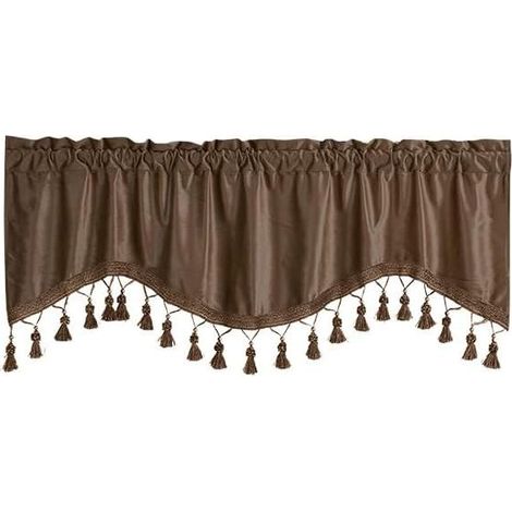 Voilage à volants en chenille double face – Cascade à festons avec retombées – Couleur unie, passe-tringle – Parfait pour cuisine et salon-Marron (1/5)