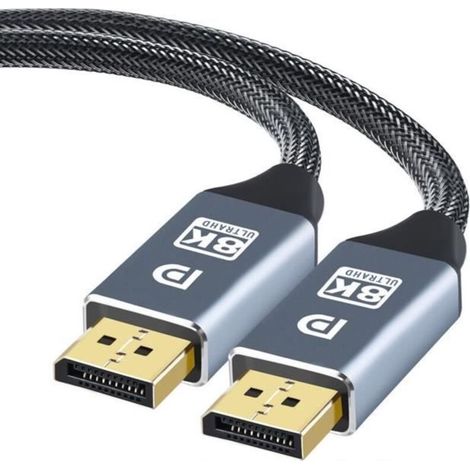 2M Câble DisplayPort 1.4 /8K 60Hz/ 4K 144Hz 165Hz HDR Coton Tressé pour Moniteur de Jeu,Carte Graphique,PC,Laptop,TV