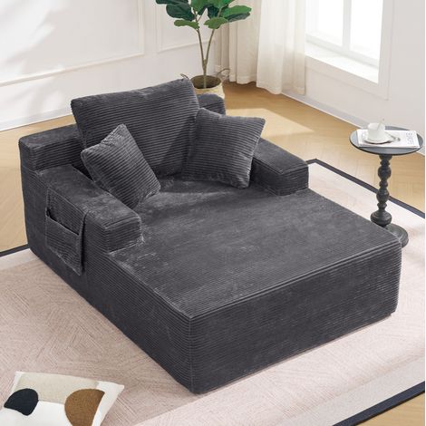 Divano in corduroy grigio scuro con tasche laterali, cuscini inclusi e comfort con schiuma ad alta densità,110x70x150 cm (1/5)