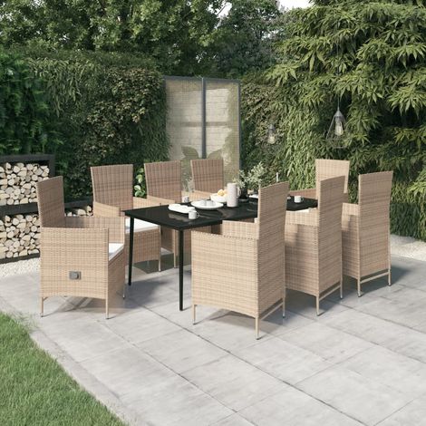 9-tlg. Garten-Essgruppe mit Auflagen Beige (1/5)
