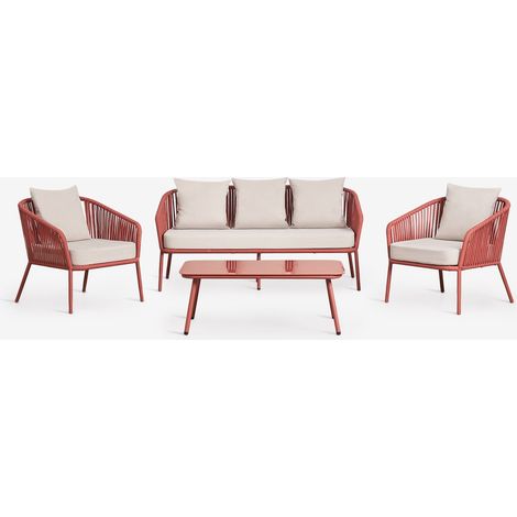 Ensemble de jardin avec canapé 2 places, 2 fauteuils en corde tressée et table basse Arhiza SKLUM Terracota