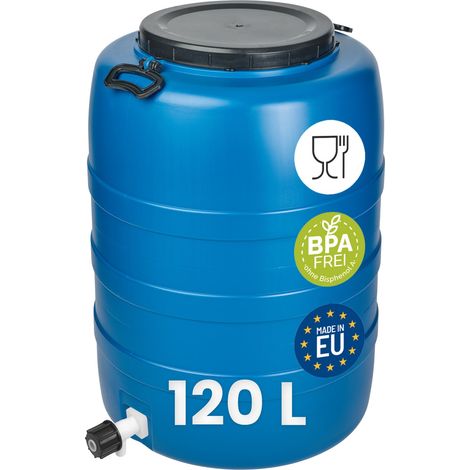 Garronda Fût Alimentaire 120 L avec robinet Plastique HDPE Tonneau Baril Grande Ouverture pour Eau, Stockage et Fermentation Recuperateur D Eau De Pluie GD-0186 Bleu