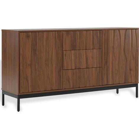 Buffet 150 cm en MDF marron foncé, 3 tiroirs, style moderne mid-century (1/5)