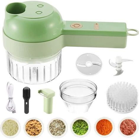 Ensemble de Coupe legumes Multifonctions électrique Portatif sans fil 4 en 1,Robot Culinaire manuel,Decoupe Legumes Trancheuse-Ywey (1/4)