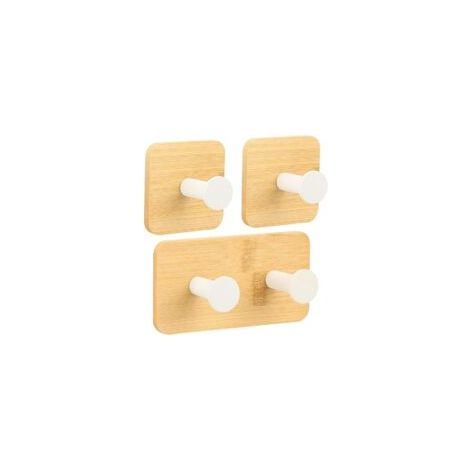 Ganci adesivi da parete, 3 pezzi, ganci portasciugamani in bambù, ganci adesivi in bambù, ganci adesivi da parete per soggiorno e ufficio, per chiavi e ombrelli - Crezuo