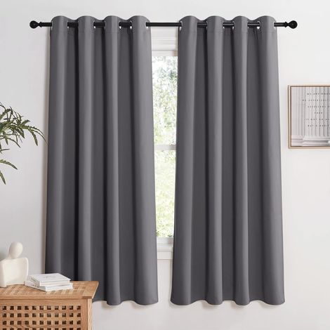 Blackout Curtain - Thermal Insulated Curtains Anti UV, Set of 2 Blackout Curtains Indoor Drapes Decoration for Home Bedroom Window with Grommets, 140 x 175 cm, Gray Curtain (1/5)