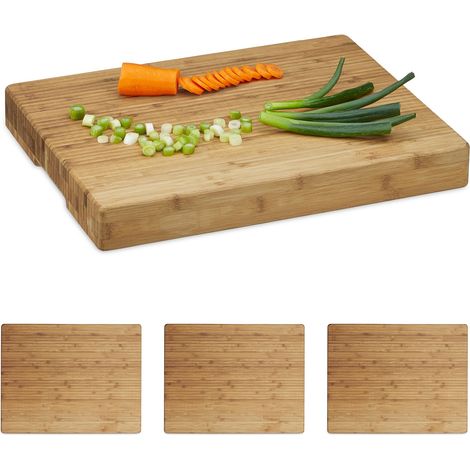 4x Tagliere in Legno, da Cucina, Rettangolare, Asse Taglia Carne, HLP 5,5 x 45 x 35 cm, Grande, Colore naturale (1/5)