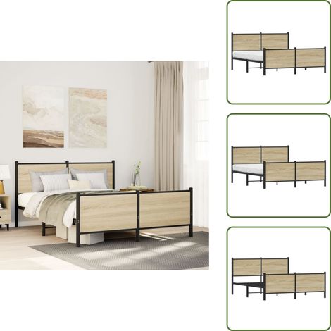 Letto senza materasso - vidaXL Giroletto senza Materaso in Metallo Rovere Sonoma 160x200 cm - Letto con doghe in metallo