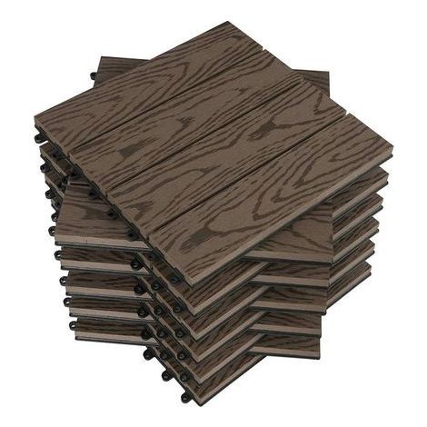 WOLTU WPC Terrassenfliesen Holzoptik Terrassendielen Fliese in Bodenbelag mit klicksystem, für Terrasse und Balkon 30x30 cm im Set Braun (11 Stück / 1 m²)