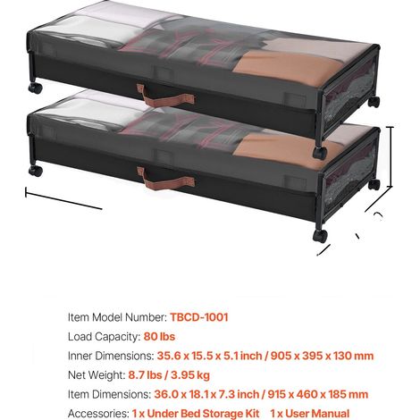 Rangement sous le lit, couvercle transparent, design robuste, 32-36 pouces TypeA (1/2)