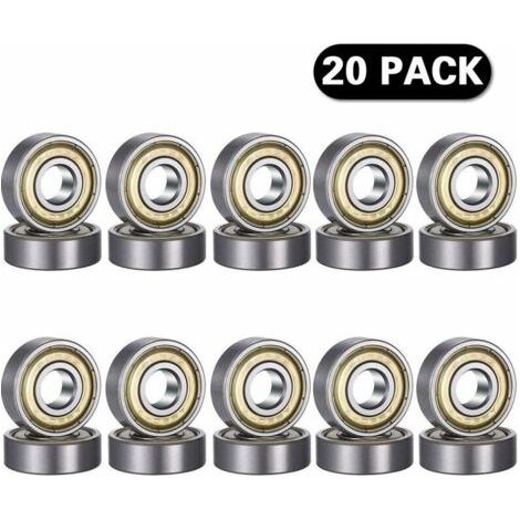 DEESSE SHOP-Roulement à bille, 20 Pièces 608ZZ Roulement À Billes En Métal, 608ZZ Double Blindage Miniature Pour Skateboard Noir (8 X 22 X 7 Mm) (1/5)