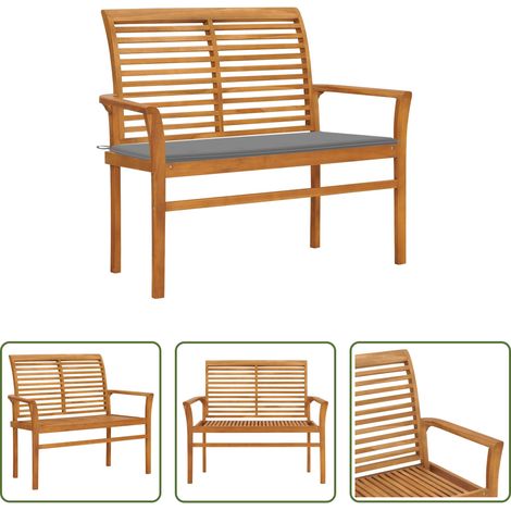 Gartenbank mit Auflage - Gartenbank mit Grauer Auflage 112 cm Massivholz Teak (1/5)