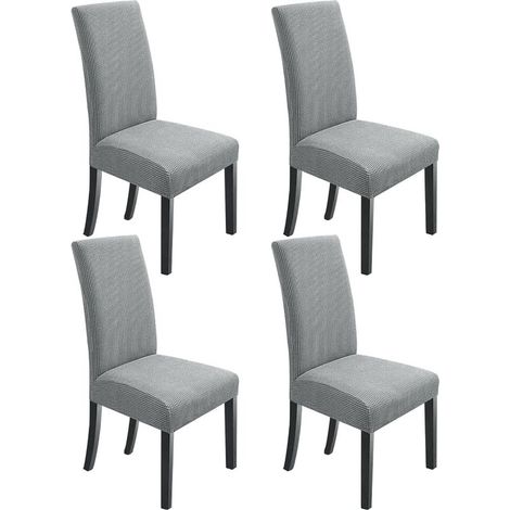 Lot de 4 housses de chaise de salle à manger, extensibles, gris clair (1/4)
