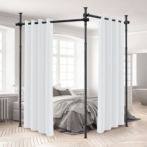 Randaco Raumteiler Paraventgestell Gardinenstange, 1,22-3,05M Höhenverstellbar Gardinenständer Flexibel Raumtrenner Gestell, Breite 70-355CM Verstellbar 5-Stangen Schwarz